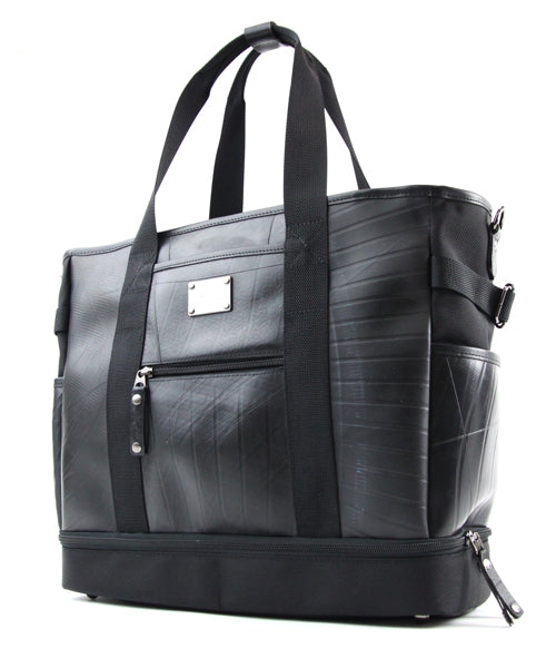 Weekender Tote With Shoes Compartment, Recycled Tire Tube Bag