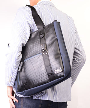 SEAL Recycled Tire Tube Men's Tote Bag PS151 NAVY Over the Shoulder View